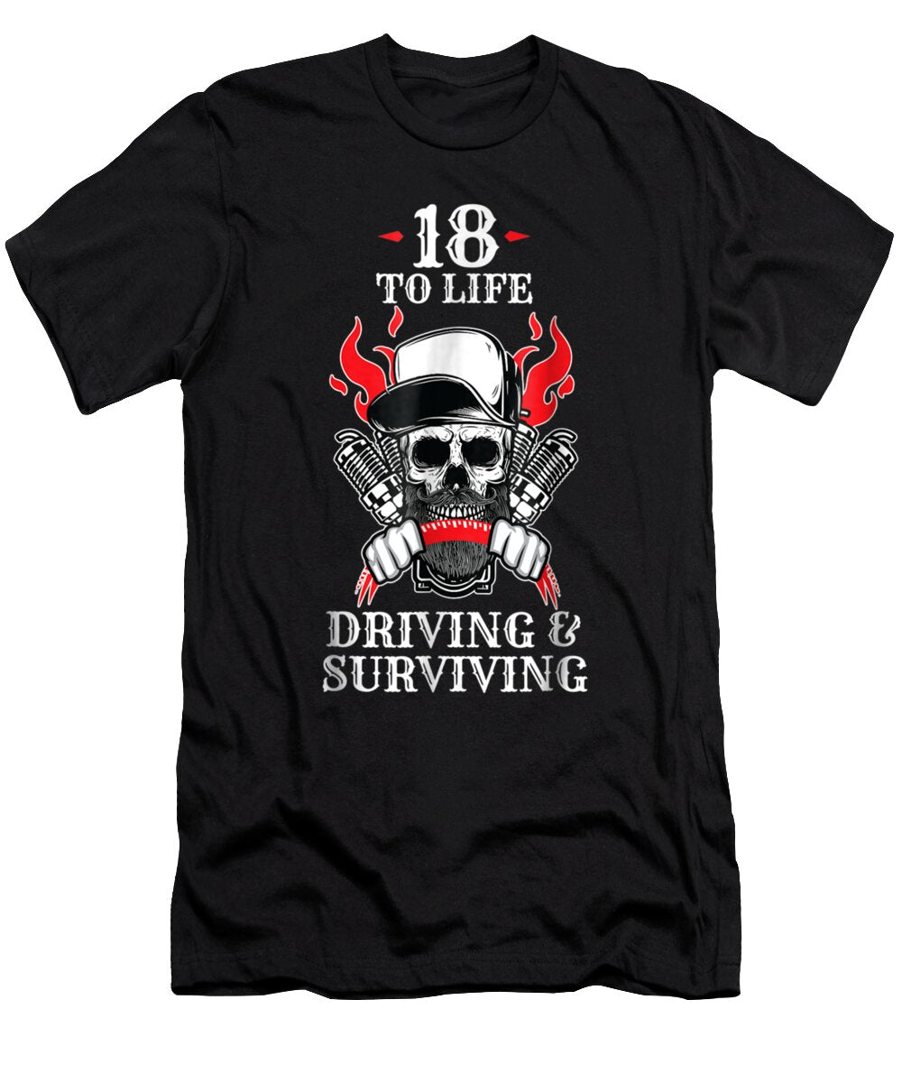 1 18 to Life Trucker Skull Flames Truck Driver Shannon Nelson Art T-Shirt