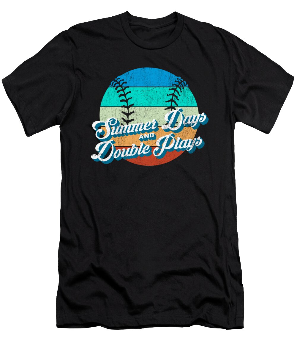 1 70s Style Retro Baseball Summer Days and Double Plays Design Graphic Deluxe Chimp T-Shirt