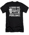1 a Good Day Starts with Coffee and Pickleball Funny Pickleball Lisa Stronzi T-Shirt