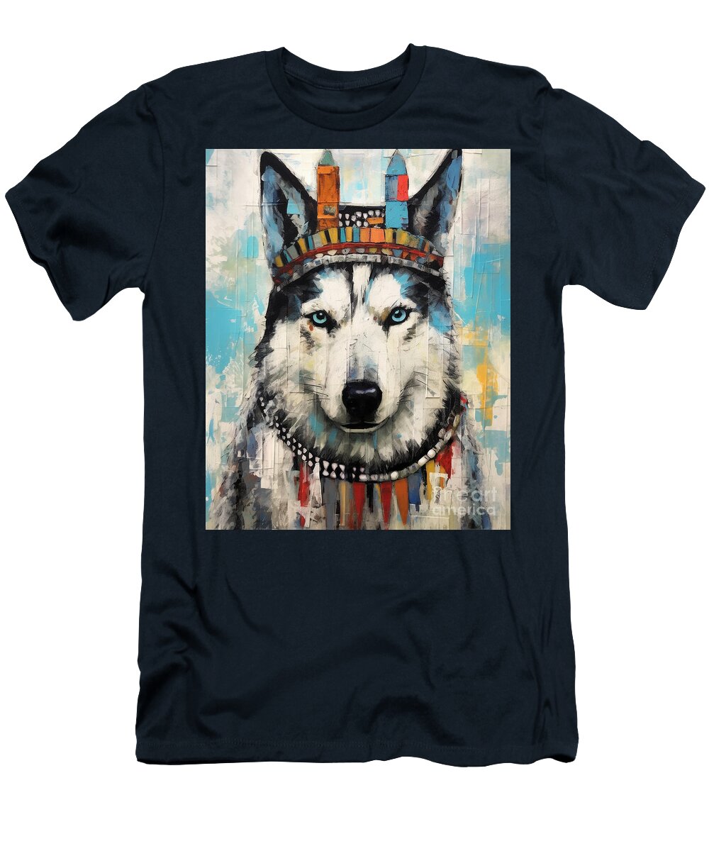 1 a Siberian Husky in the Style of Jean Michel By Asar Studios Celestial Images T-Shirt