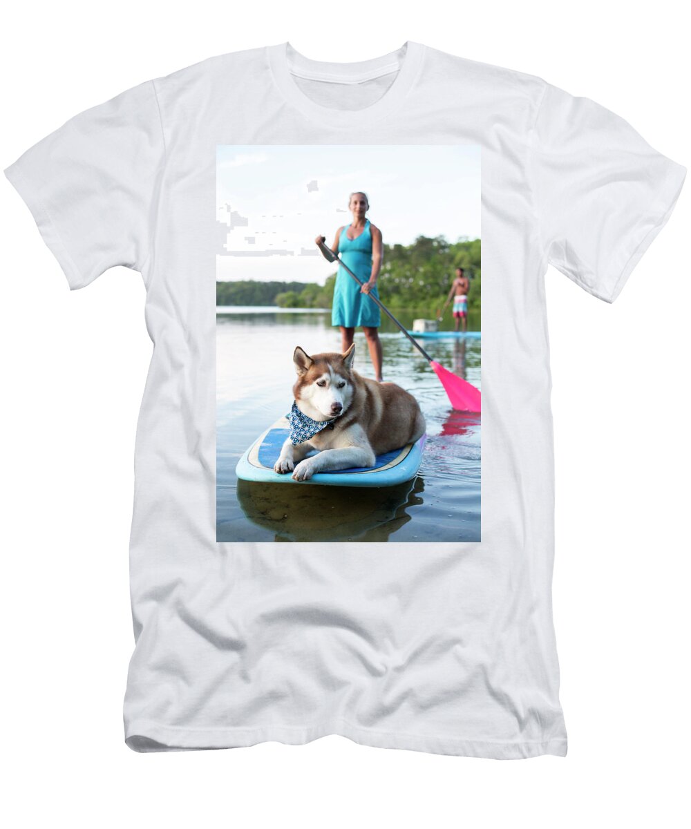 1 a Young Couple and Their Dog on a Stand Julia Cumes T-Shirt