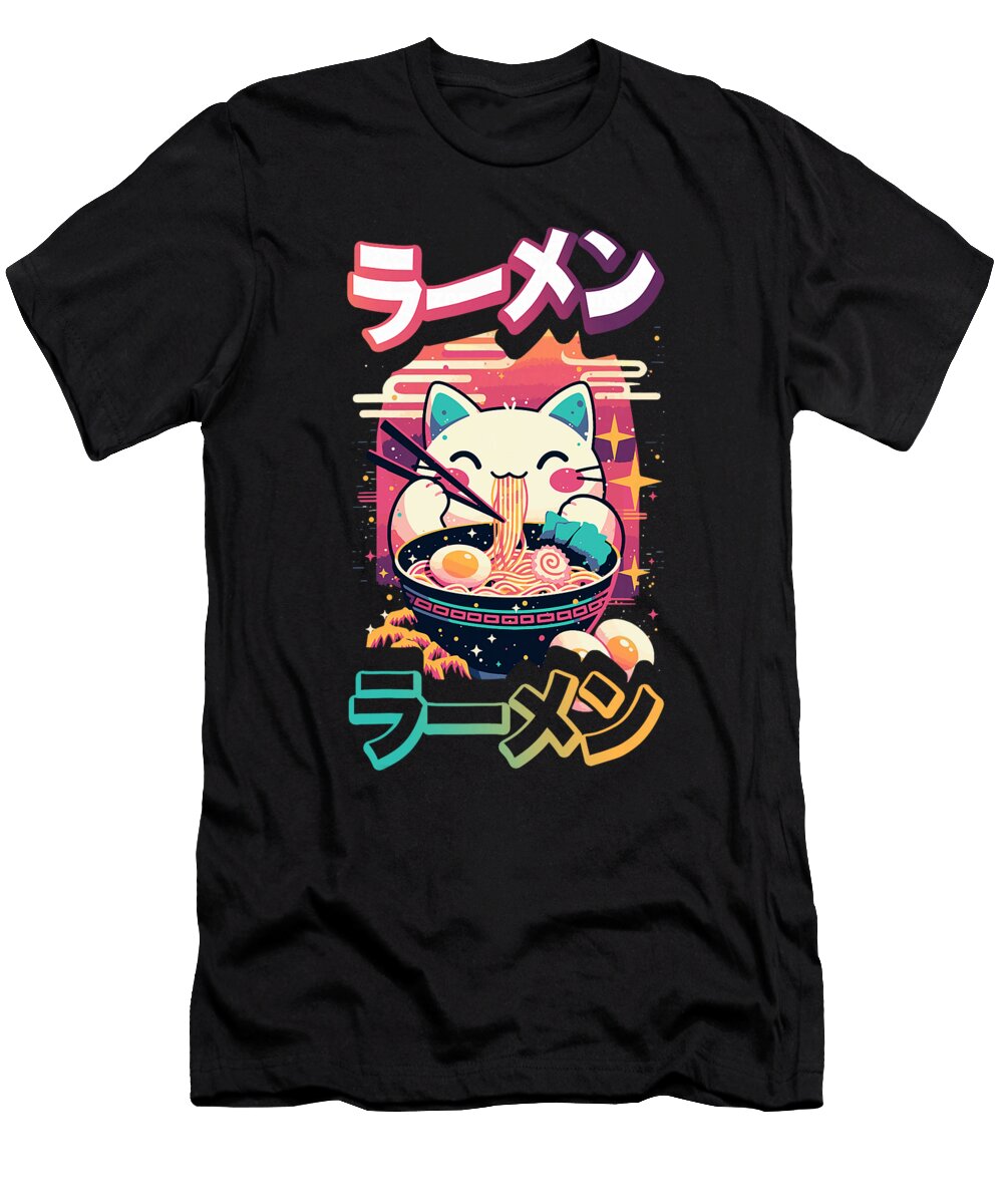 1 Anime Cat Eating Ramen Japanese Ramen Cat Japan Zyneu Gangd T-Shirt