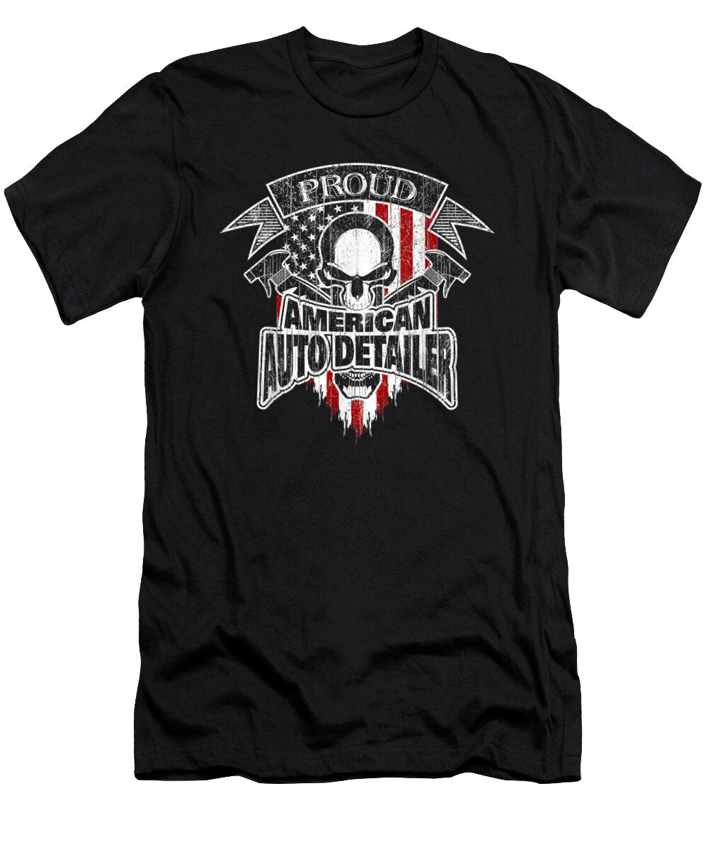 1 Auto Detailing American Flag with Skull Shannon Nelson Art T-Shirt