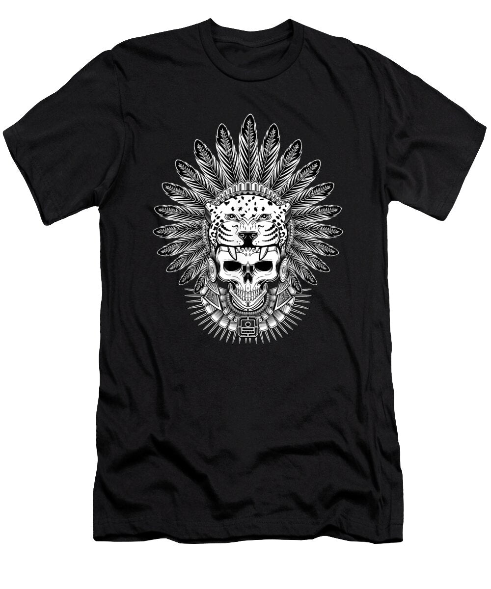 1 Aztec Jaguar Warrior Skull Native Mexica Healing Shannon Nelson Art T-Shirt