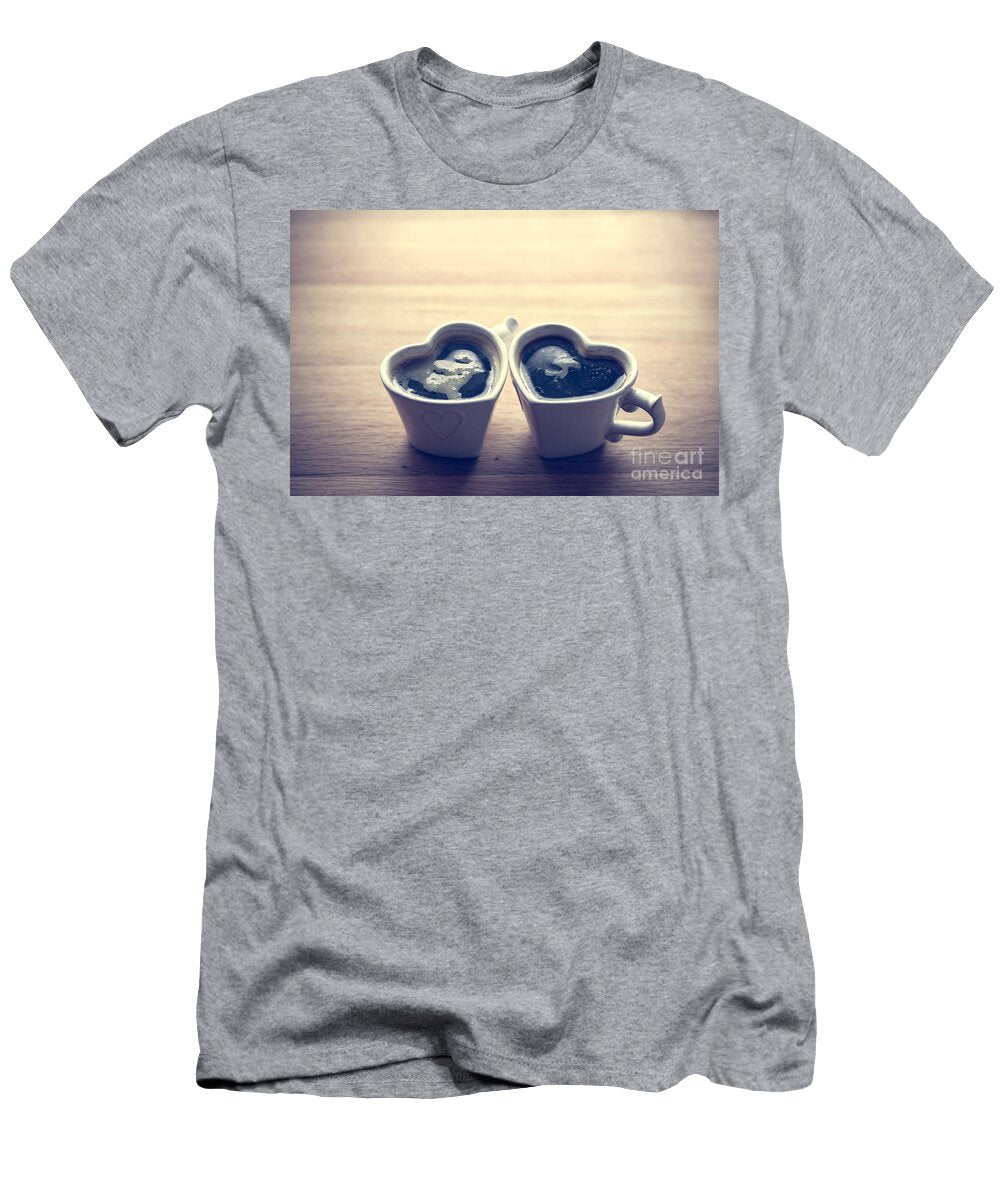1 Black Coffee Espresso in Two Heart Shaped Cups Love Valentines Day Vintage Michal Bednarek T-Shirt
