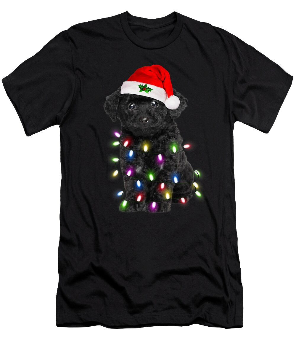 1 Black Poodle Dog Santa Christmas Tree Lights Dog Studi Alex T-Shirt