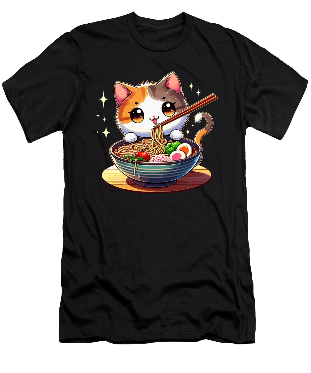 1 Cat Ramen Noodles Anime Kawaii Japanese Cat Zyneu Gangd T-Shirt