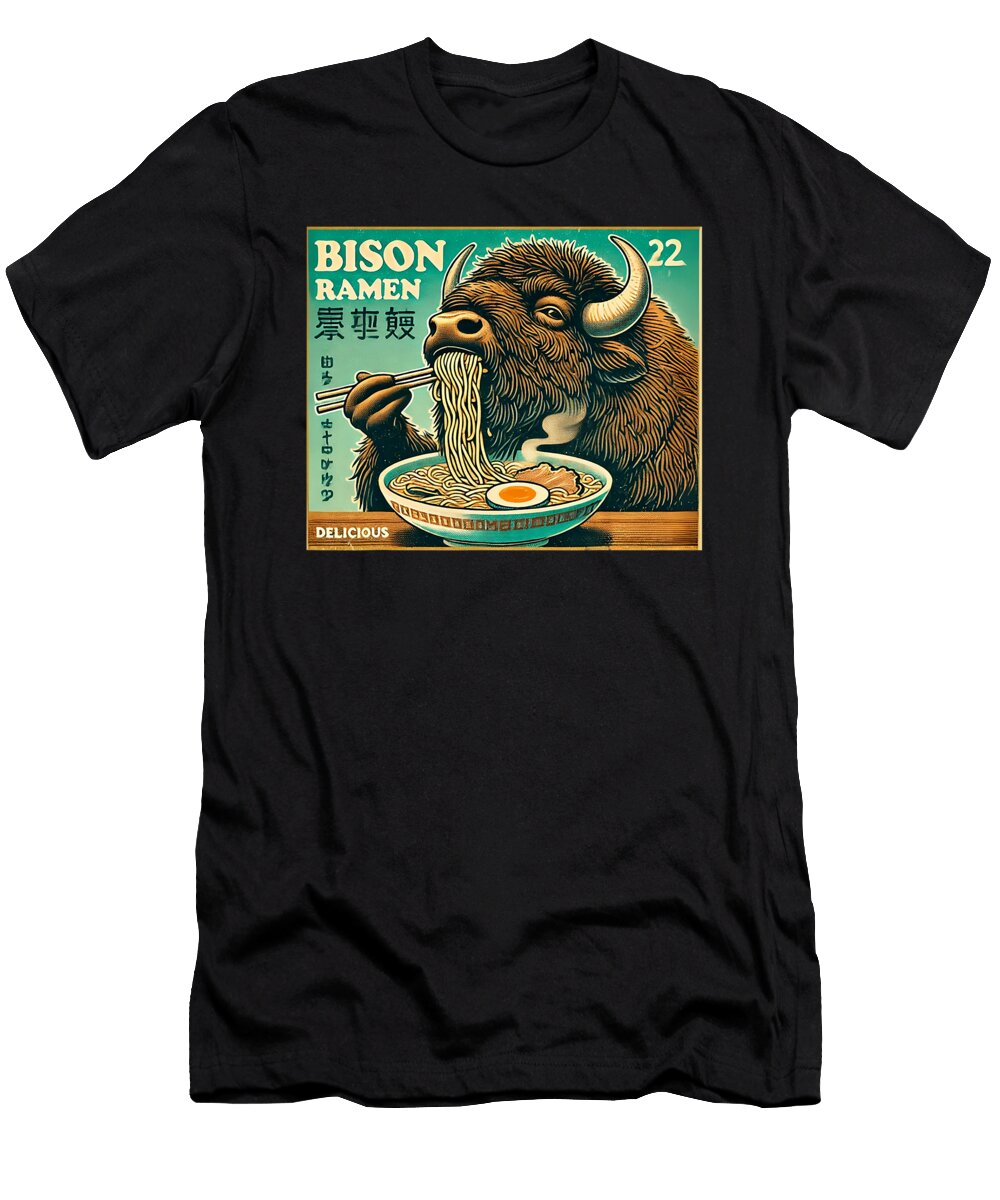 1 Classic Japanese Art Postage Stamp Noodles Bison Maisie Jackson T-Shirt