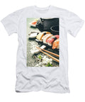 1 Closeup of Fresh Sushi on Rustic Wooden Table Natalia Klenova T-Shirt