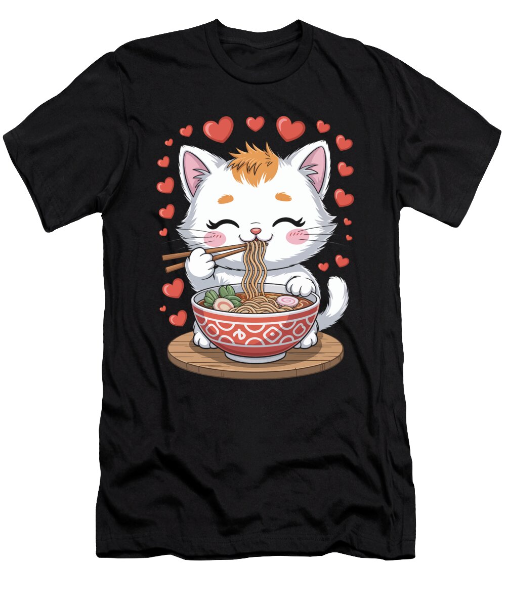 1 Cute Cat Enjoying Ramen Joanna Redesiuk T-Shirt