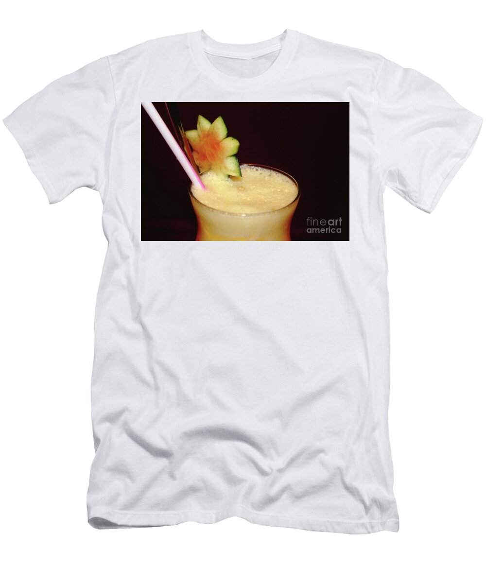 1 Fresh Juice on a Dark Background of Tropical Fruits of Mango and Papaya Mariia Kilina T-Shirt