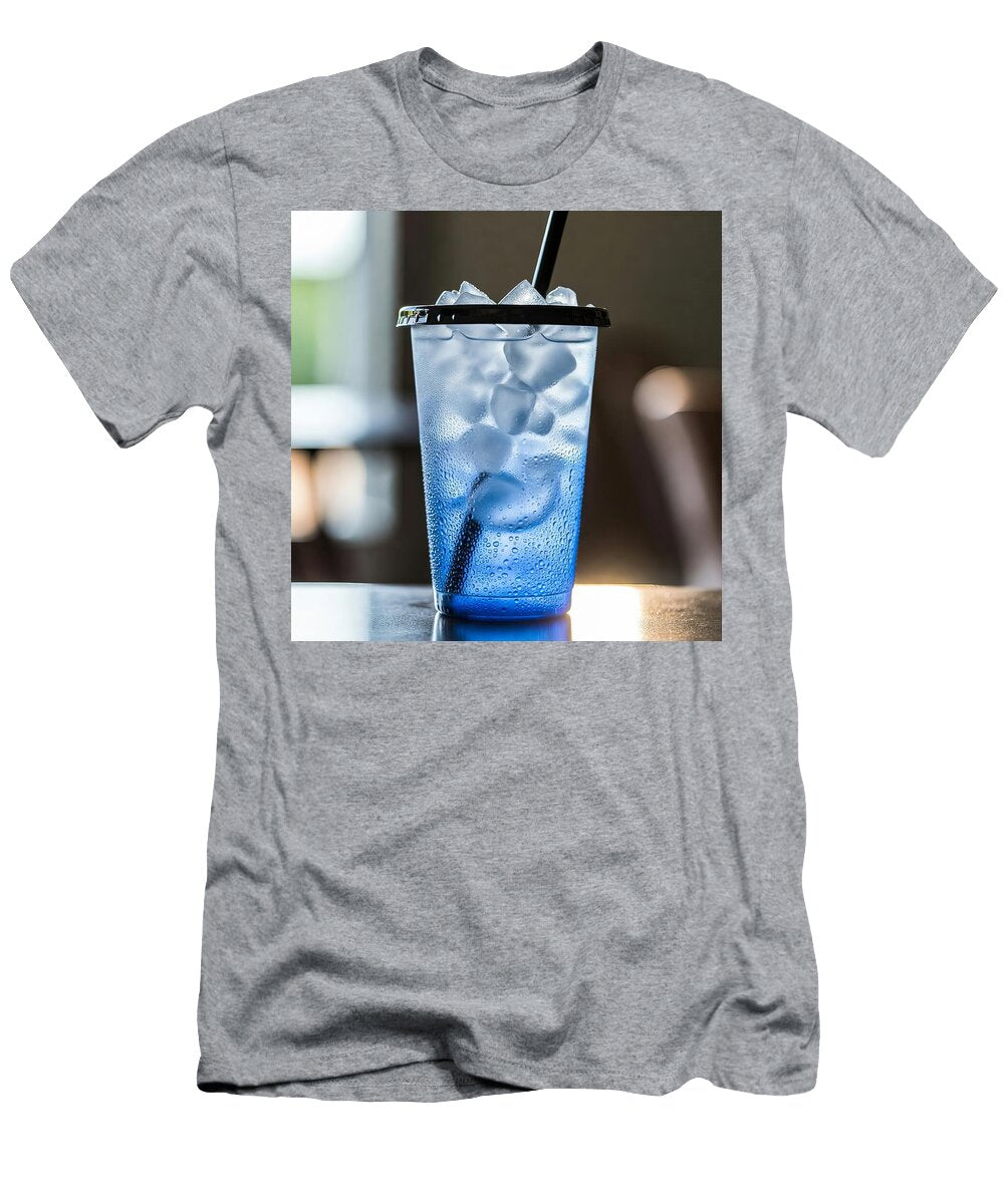 1 Frosted Blue Plastic Cup with Ice and Black Lid Reusable Drink Tumbler Talha Khan T-Shirt