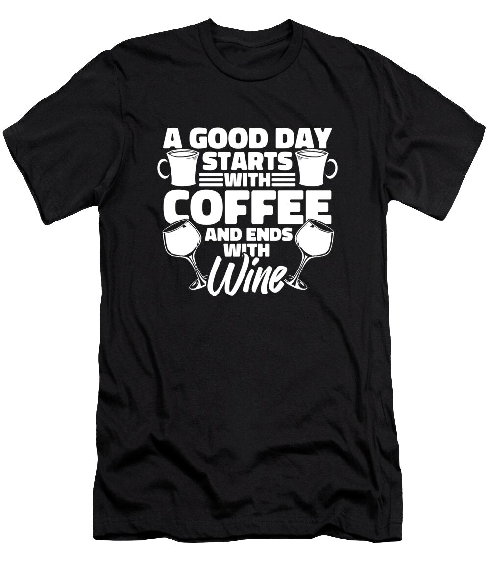 1 Funny a Good Day Starts with Coffee and Ends with Wine Crazy Squirrel T-Shirt