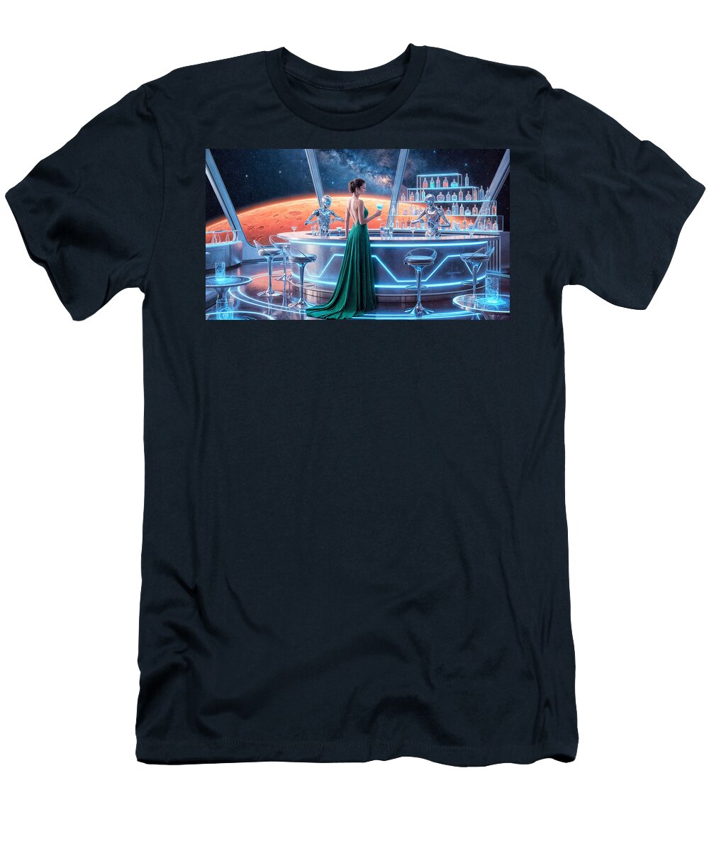 1 Futuristic Space Bar with Robots Mango Art T-Shirt