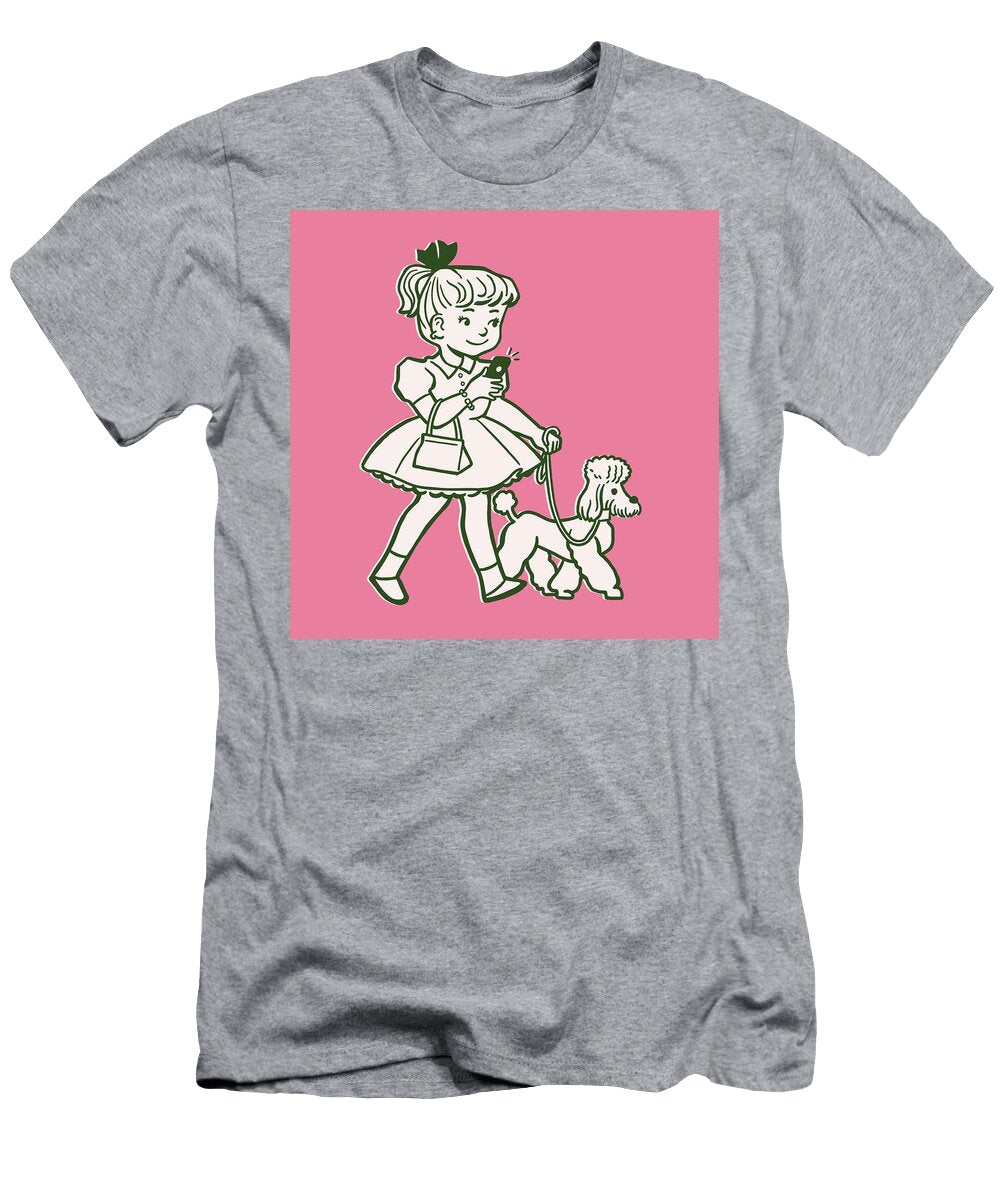 1 Girl Walking a Poodle Csa Images T-Shirt