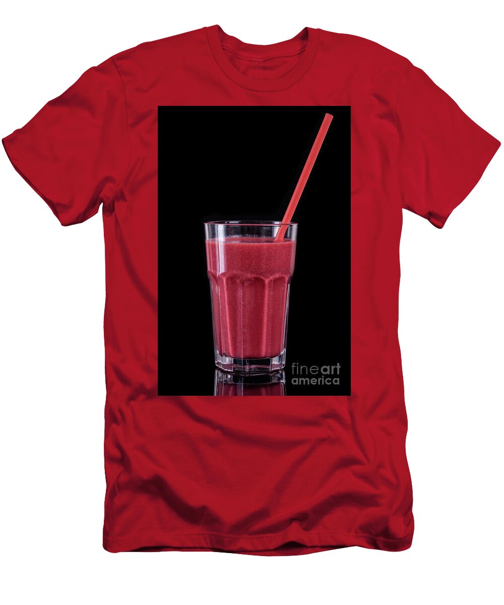 1 Glass with Strawberry Cocktail on Black Background B D S T-Shirt