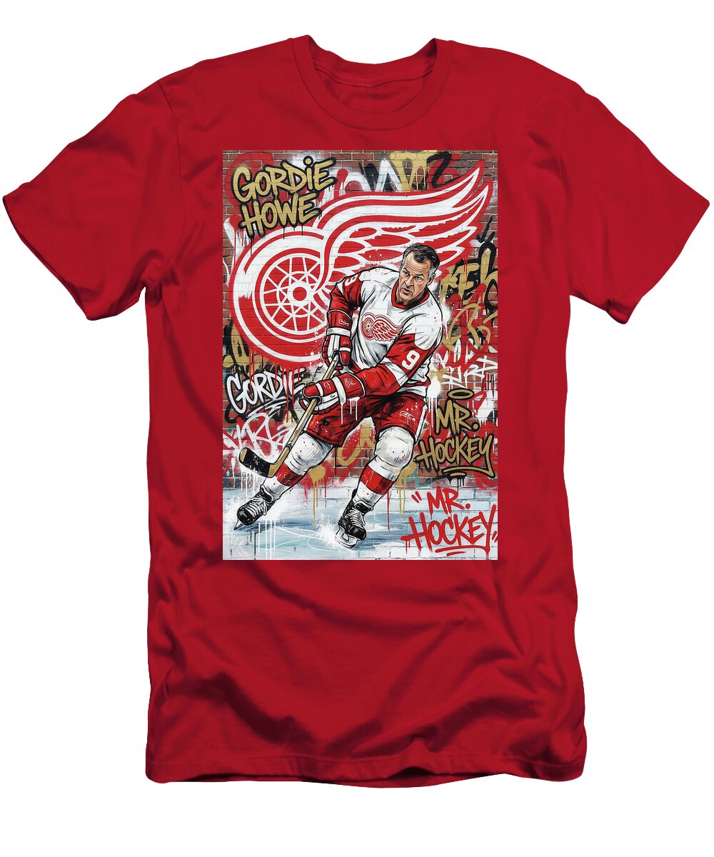 1 Gordie Howe Graffiti Poster Hockey Player NHL Sampadart Gallery T-Shirt