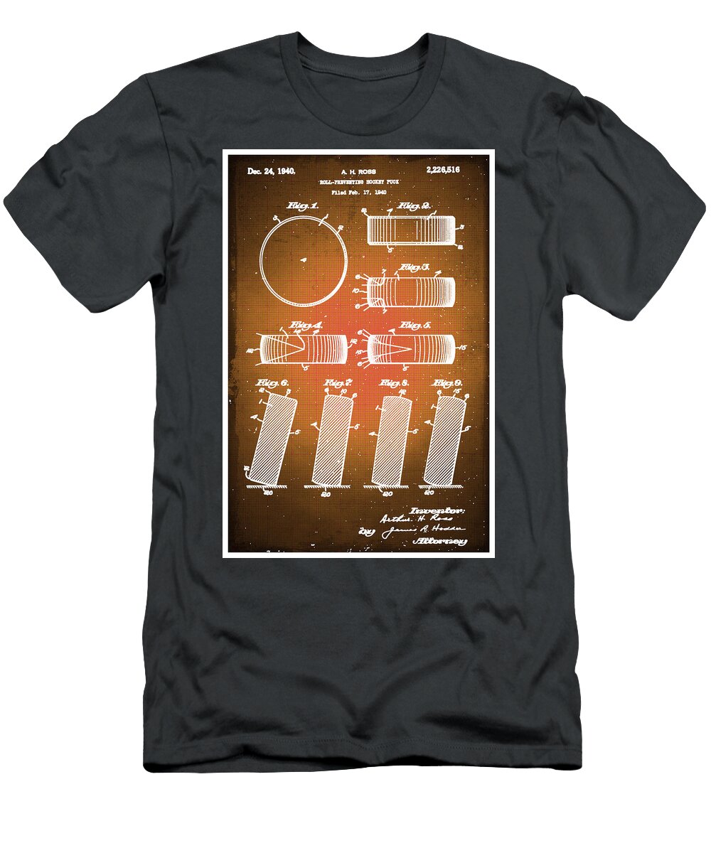 1 Hockey Puck Paten Blueprint Drawing Sepia Tony Rubino T-Shirt