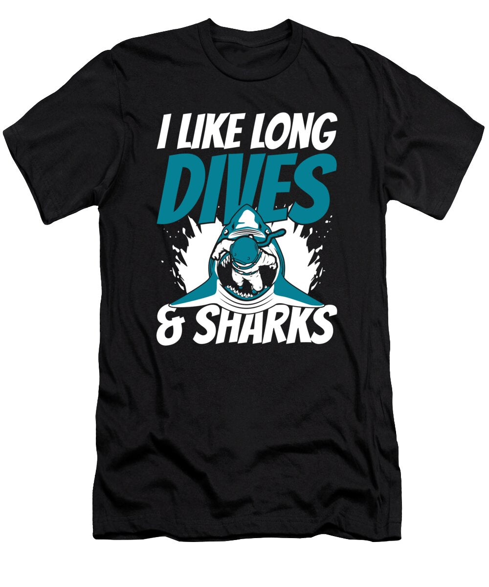 1 I Like Long Dives and Sharks Technical Scuba Diver Graphics Lab T-Shirt