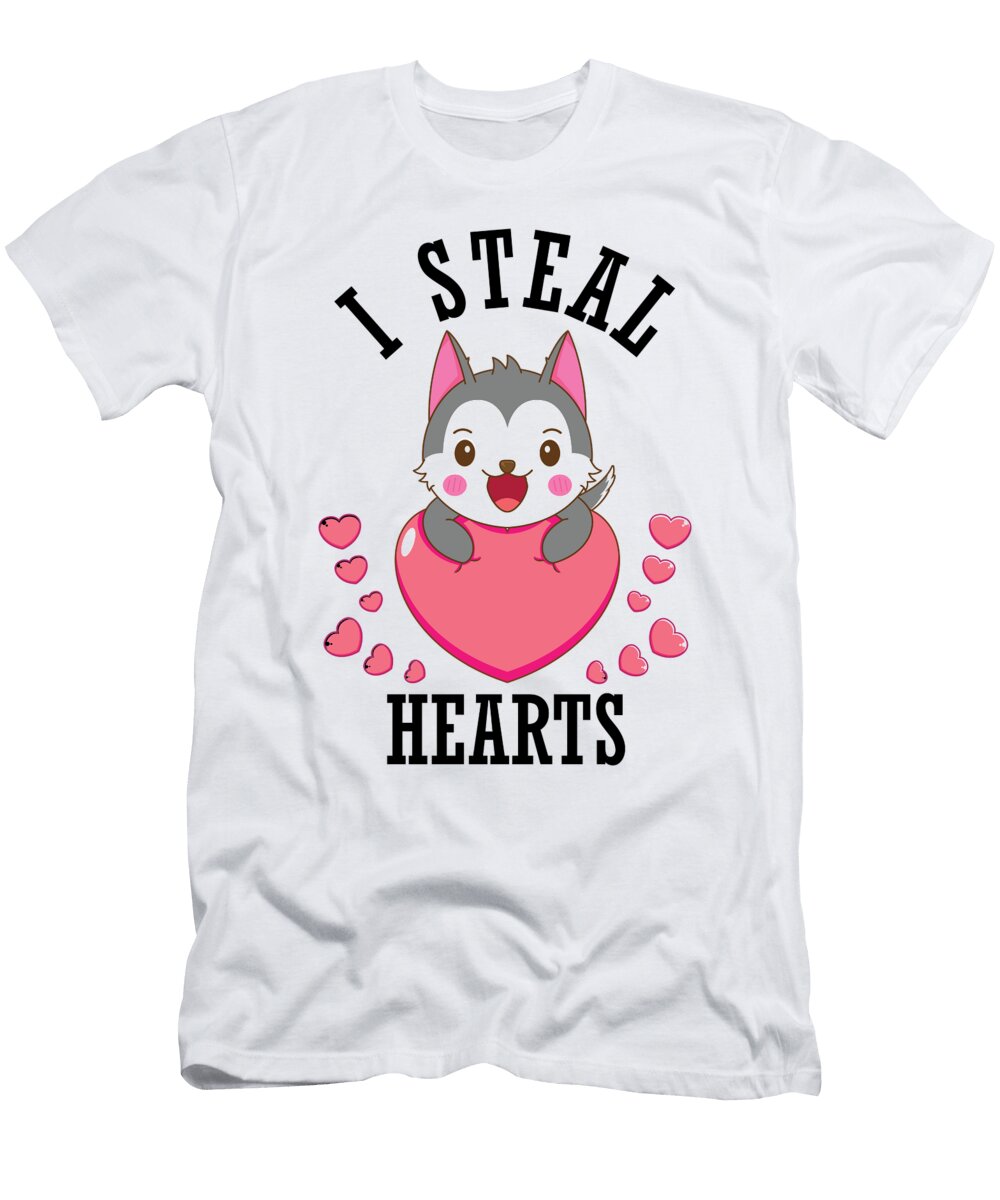 1 I Steal Hearts Valentines Day Puppy Cute Husky Florian Dold Art T-Shirt