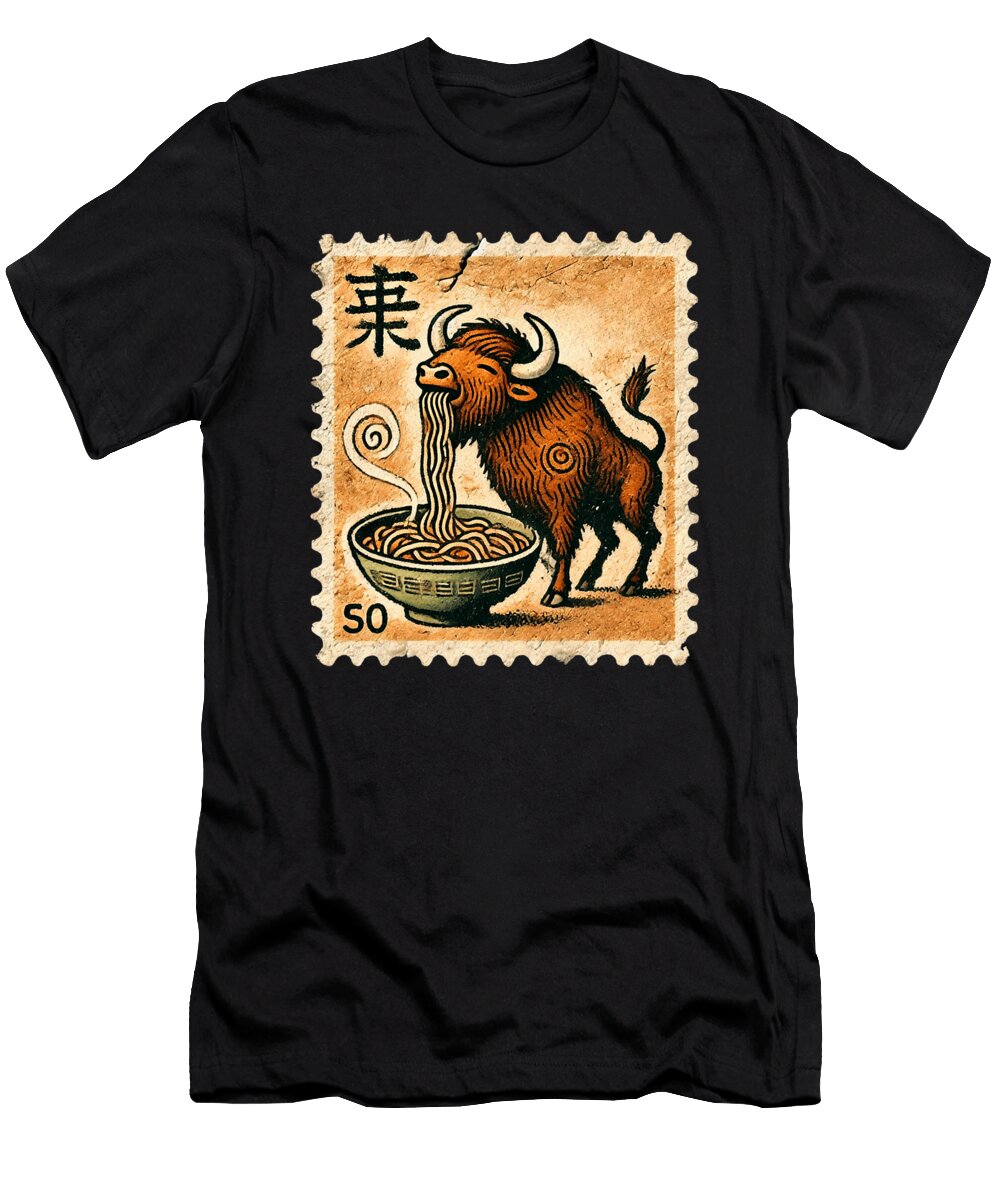 1 Japanese Cave Art Postage Stamp Noodles Bison Maisie Jackson T-Shirt