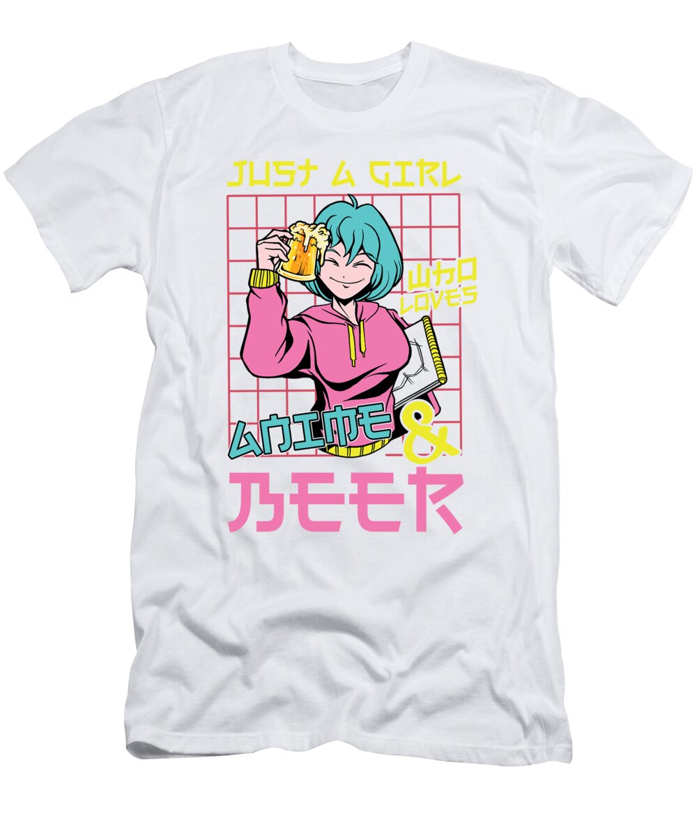 1 Just a Girl Who Loves Anime and Beer Japan Otaku Florian Dold Art T-Shirt
