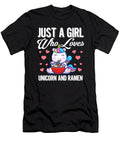 1 Just a Girl Who Loves Unicorn and Ramen Steven Zimmer T-Shirt