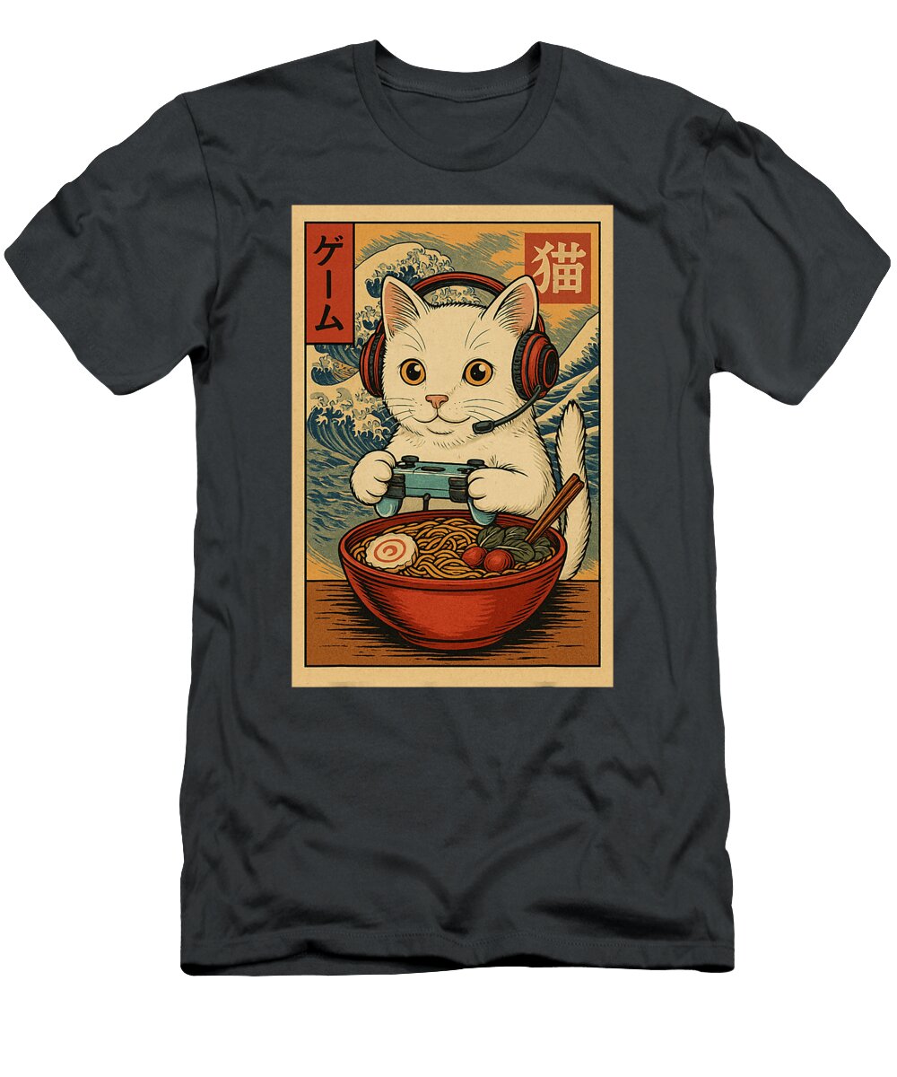 1 Kawaii Anime Gamer Cat Ramen Retro Japanese Zyneu Gangd T-Shirt