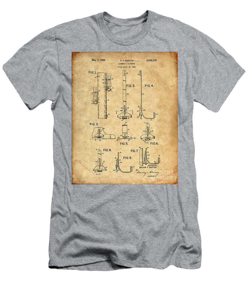 1 Linemans Climbing Hook Patent Print Visual Design T-Shirt