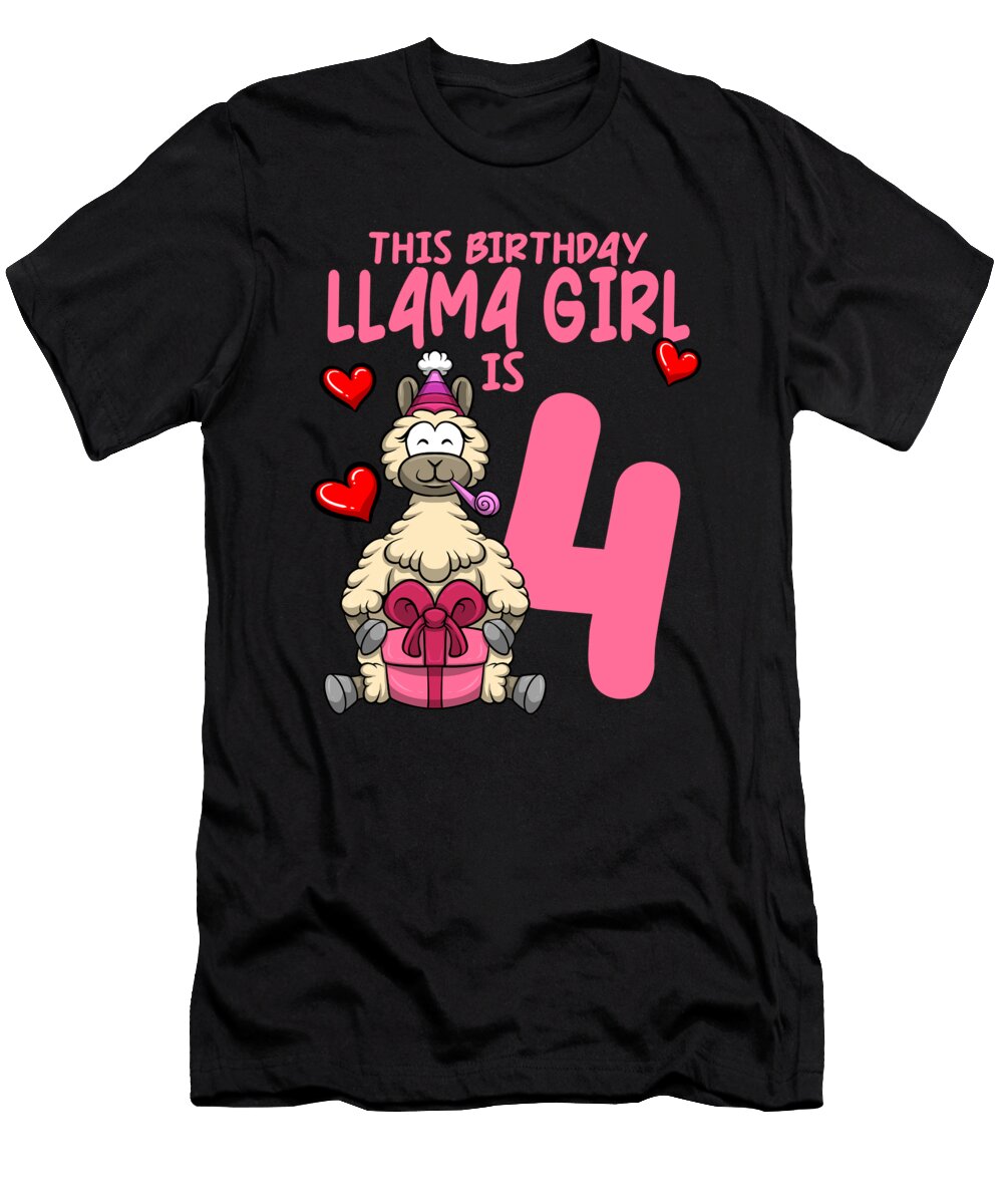 1 Llama Birthday 4th Birthday Party Alpaca Girl Colorfulsnow T-Shirt