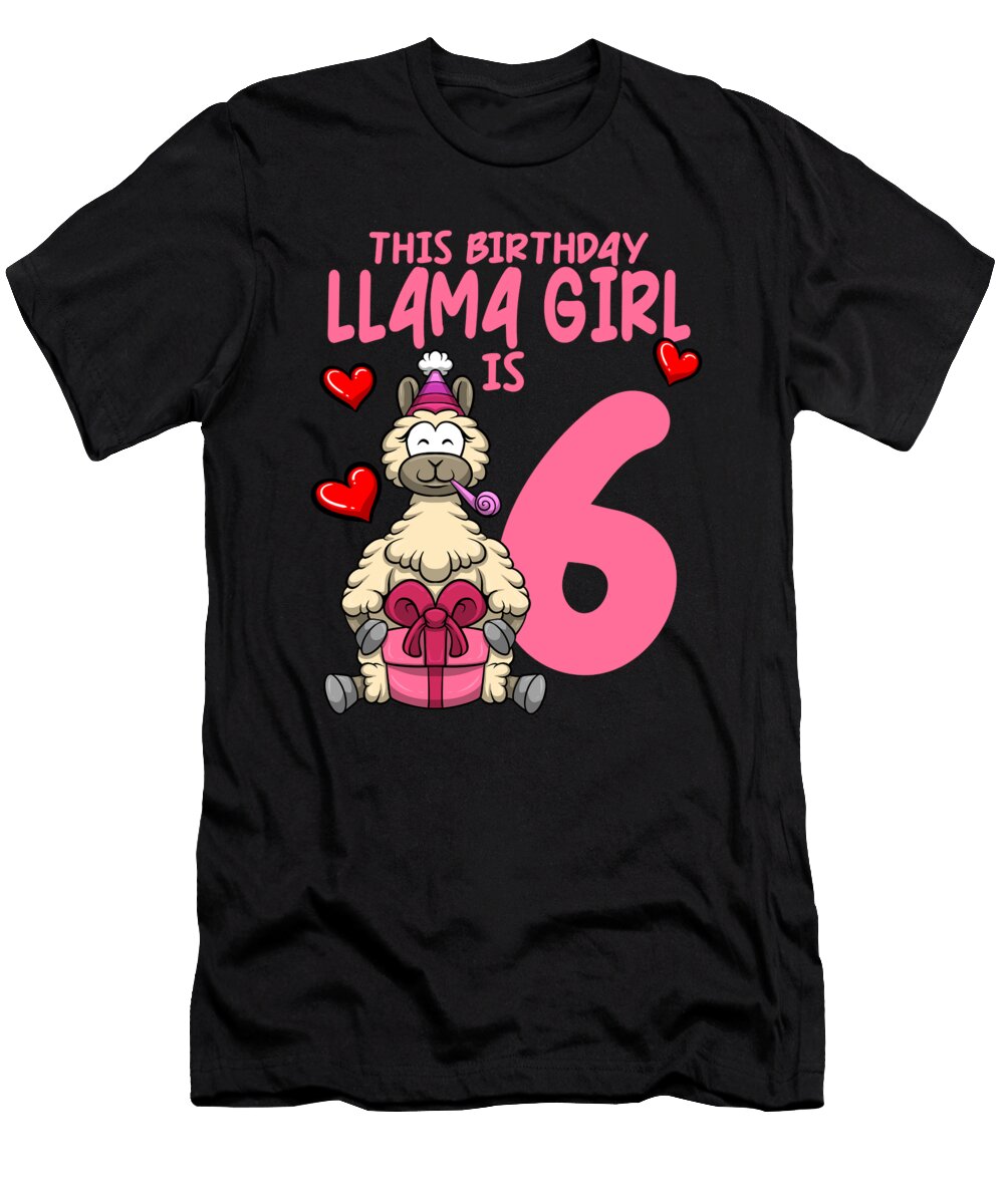 1 Llama Birthday 6th Birthday Party Alpaca Girl Colorfulsnow T-Shirt