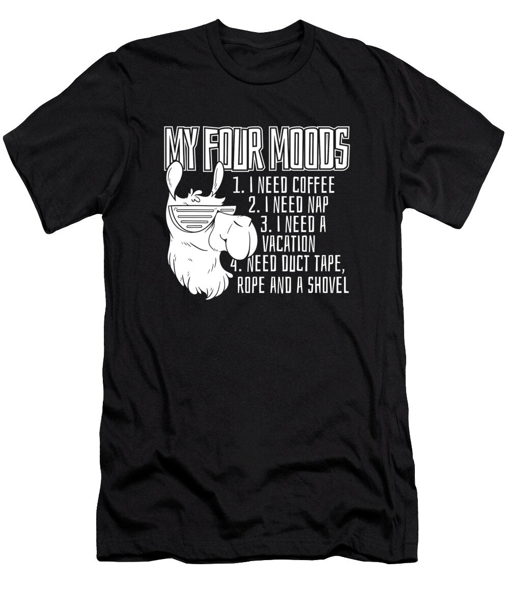 1 Llama Lamaist My Four Moods I Need Coffee I Need a Nap Crazy Squirrel T-Shirt