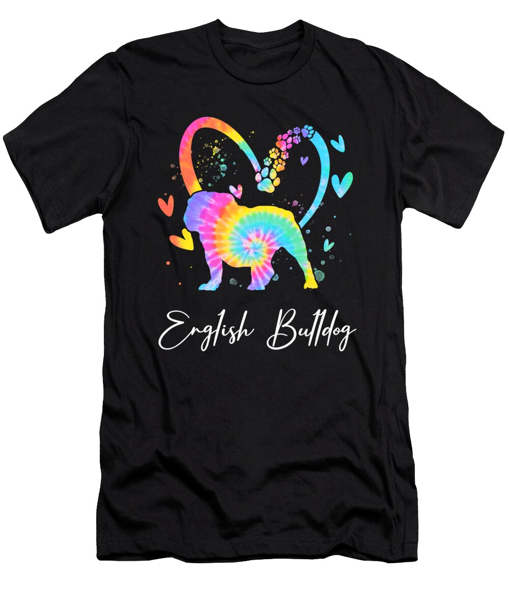 1 Love English Bulldog Tie Dye Rainbow Dog Lover Shannon Nelson Art T-Shirt