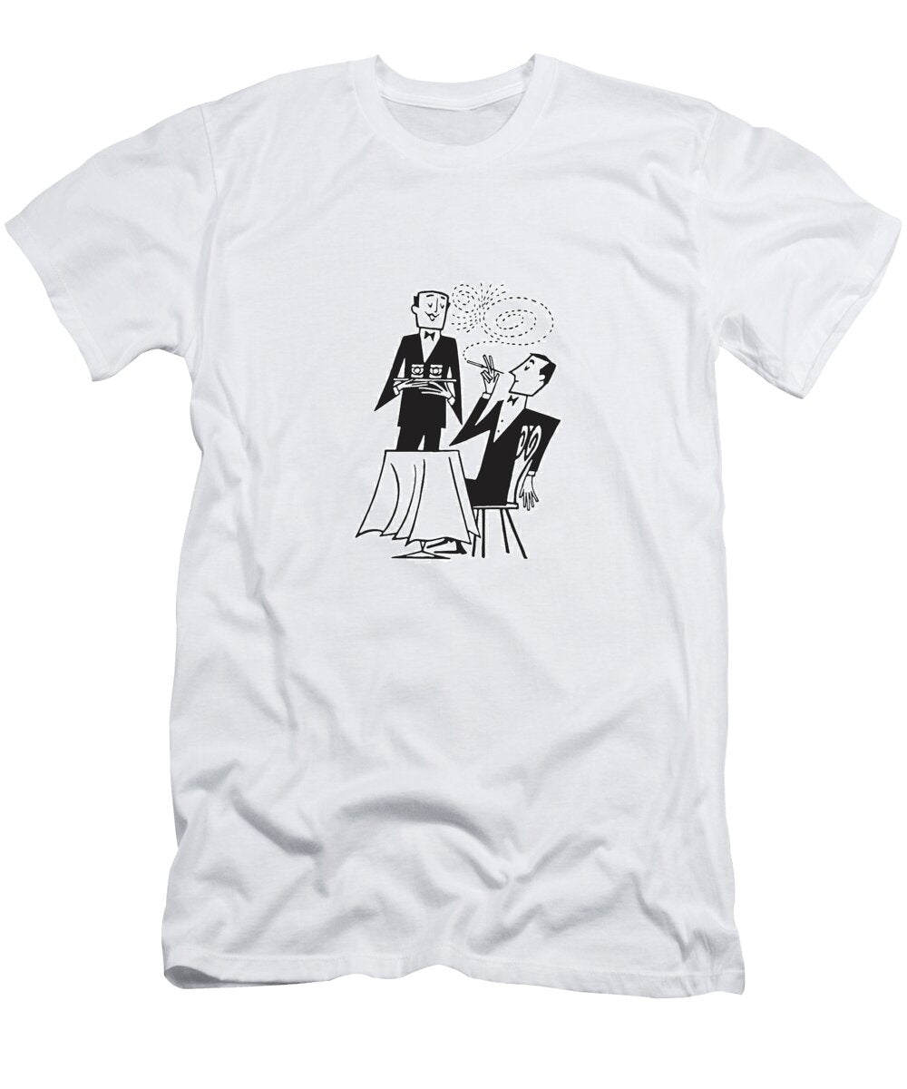 1 Man At Table for One Smoking and Talking to Waiter Csa Images T-Shirt