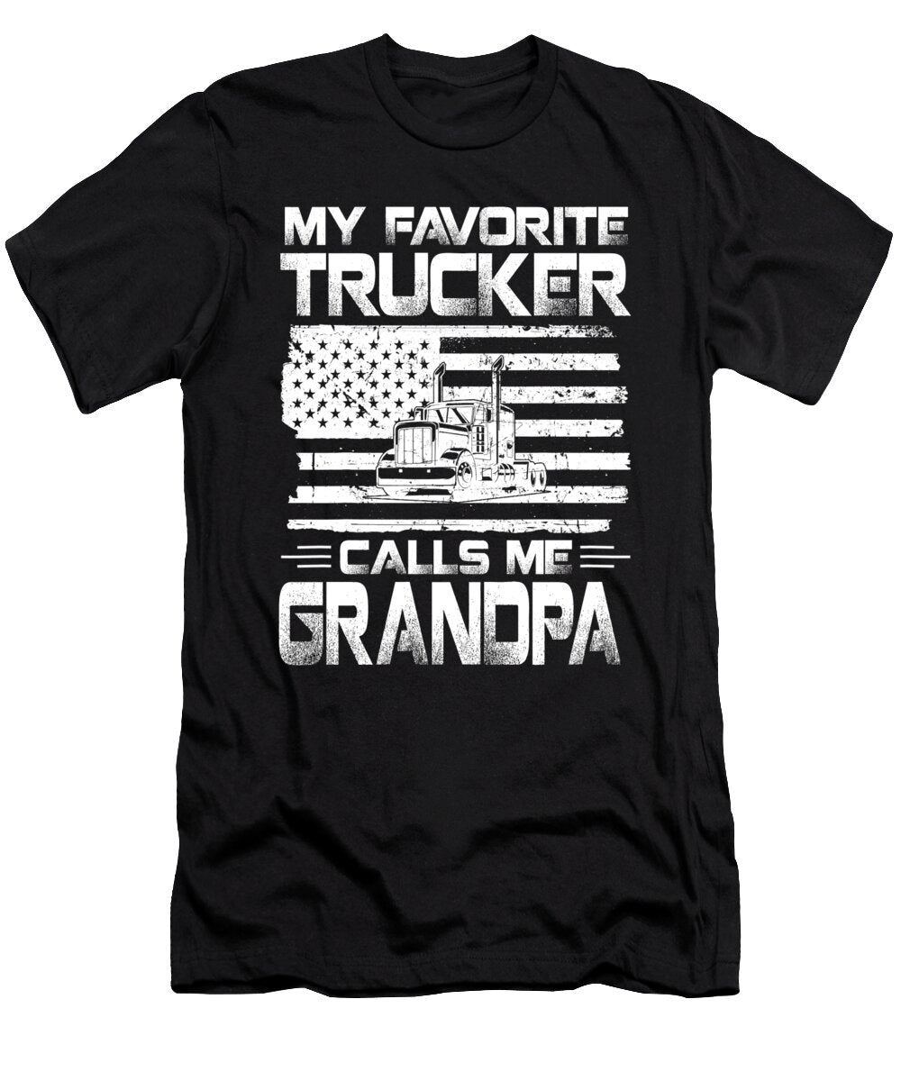 1 My Favorite Trucker Calls Me Grandpa American Flag Dhbubble T-Shirt