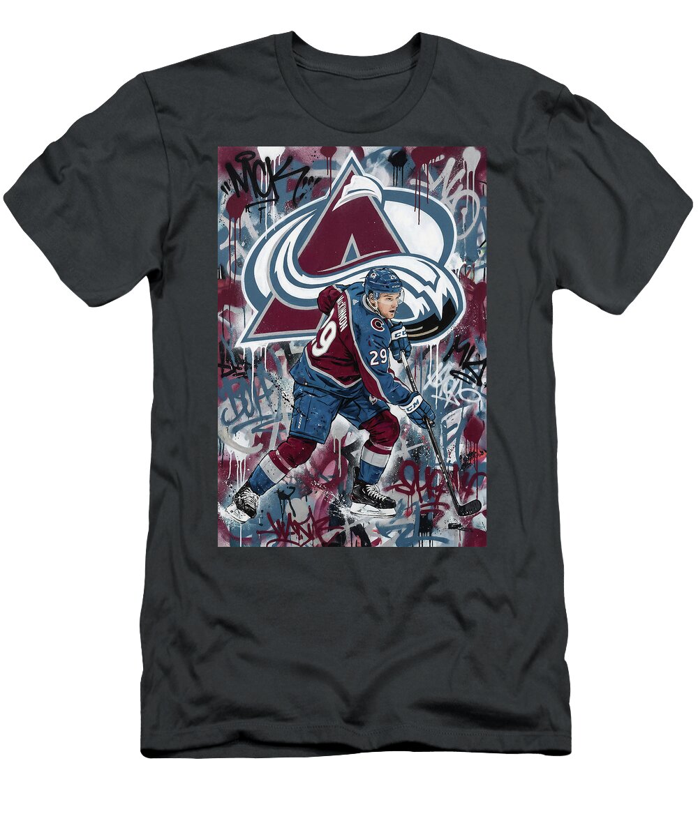 1 Nathan Mackinnon Colorado Avalanche Graffiti Poster Hockey Player NFL Sampadart Gallery T-Shirt