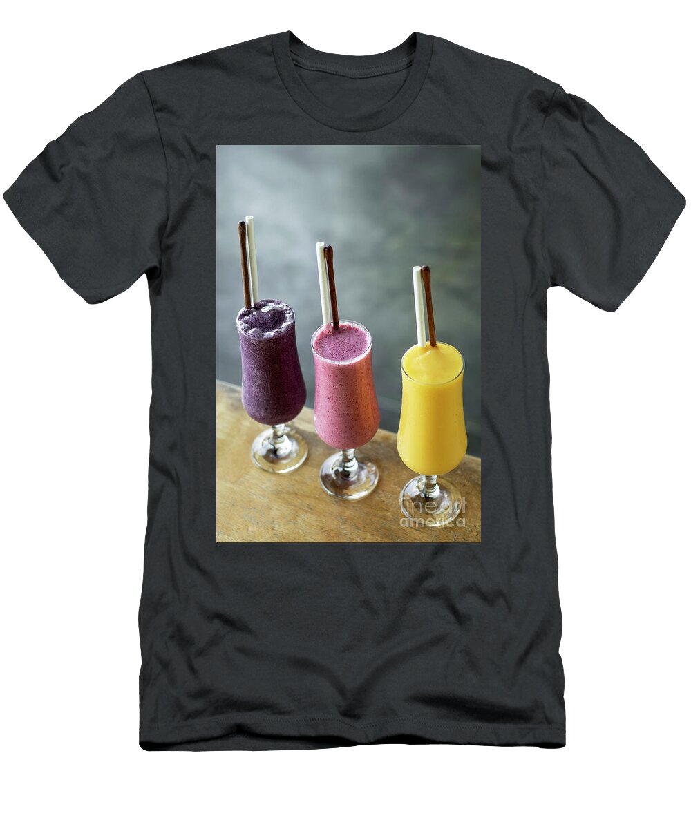 1 Organic Mixed Fresh Fruit Smoothie Glasses on Cafe Table Jm Travel Photography T-Shirt