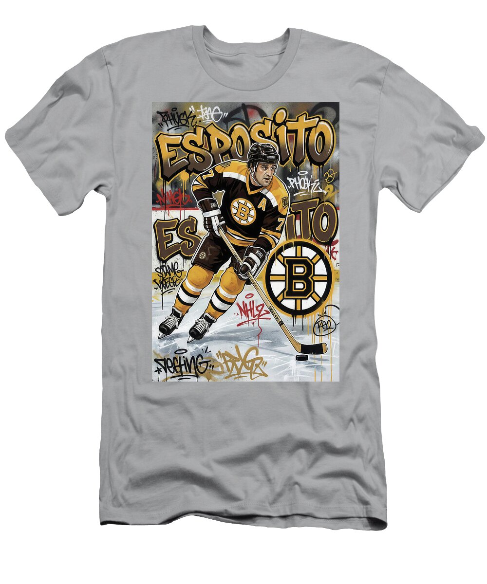 1 Phil Esposito Graffiti Poster Hockey Player NHL Sampadart Gallery T-Shirt