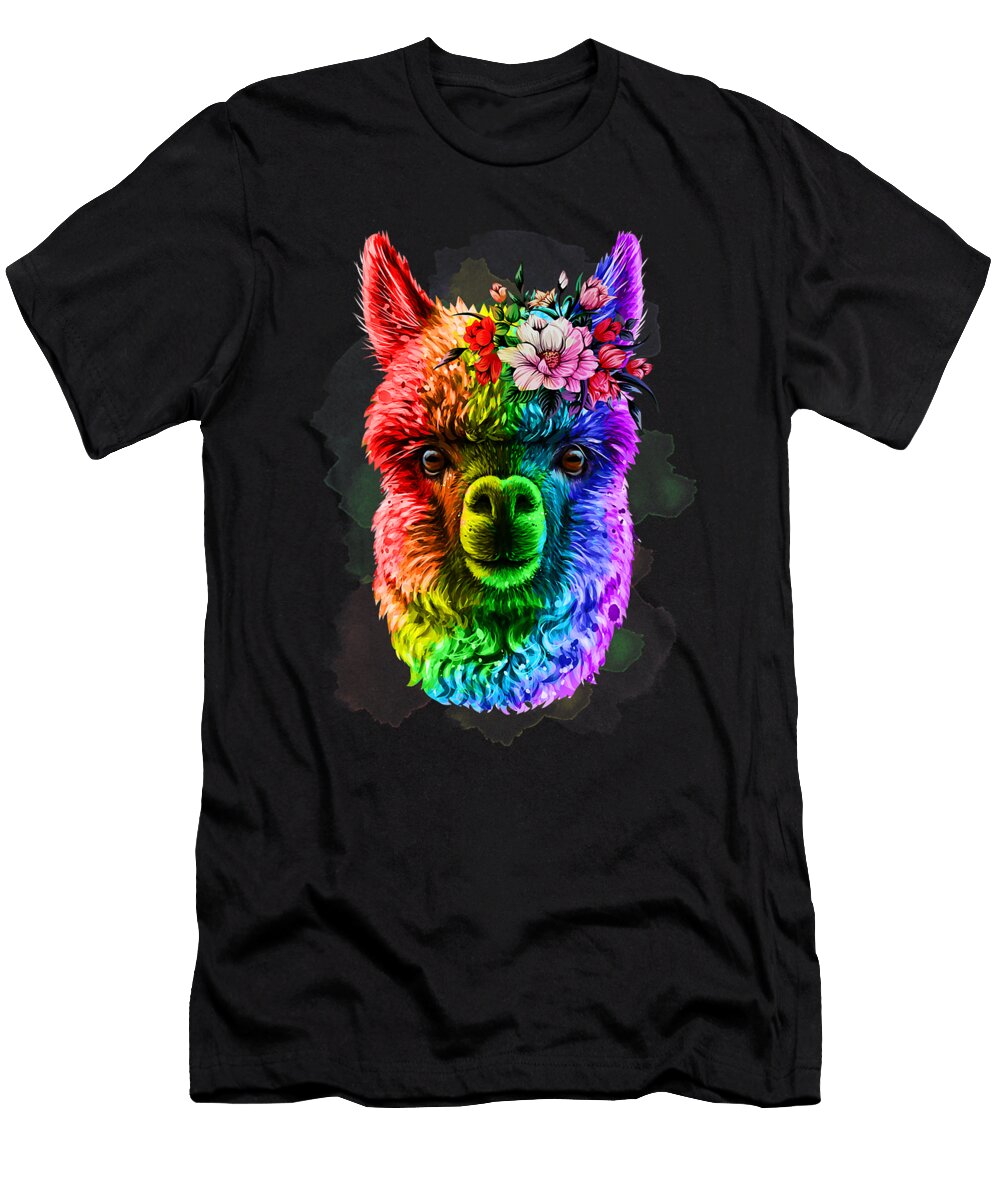 1 Rainbow Llama Funny Alpaca Gay Lesbian Lgbt Floral Dhbubble T-Shirt