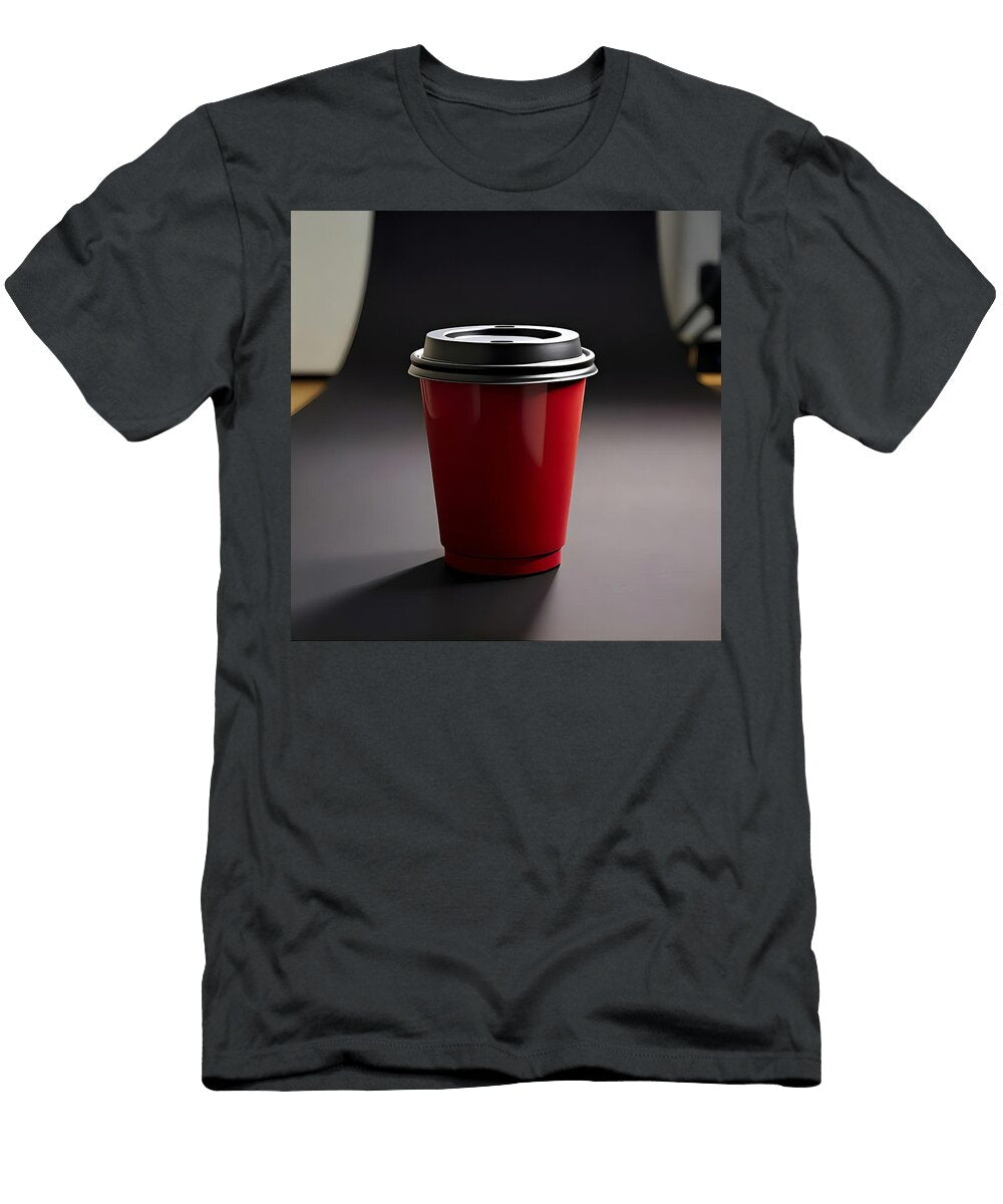 1 Red Glossy Coffee Cup with Black Lid on Studio Background Modern Drinkware Talha Khan T-Shirt