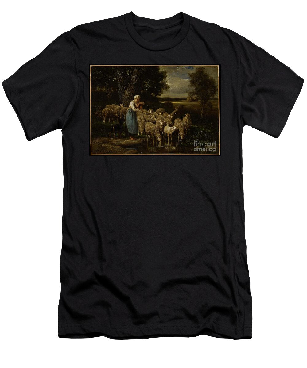 1 Shepherdess and Sheep Fontainebleau Charles Emile Jacque T-Shirt