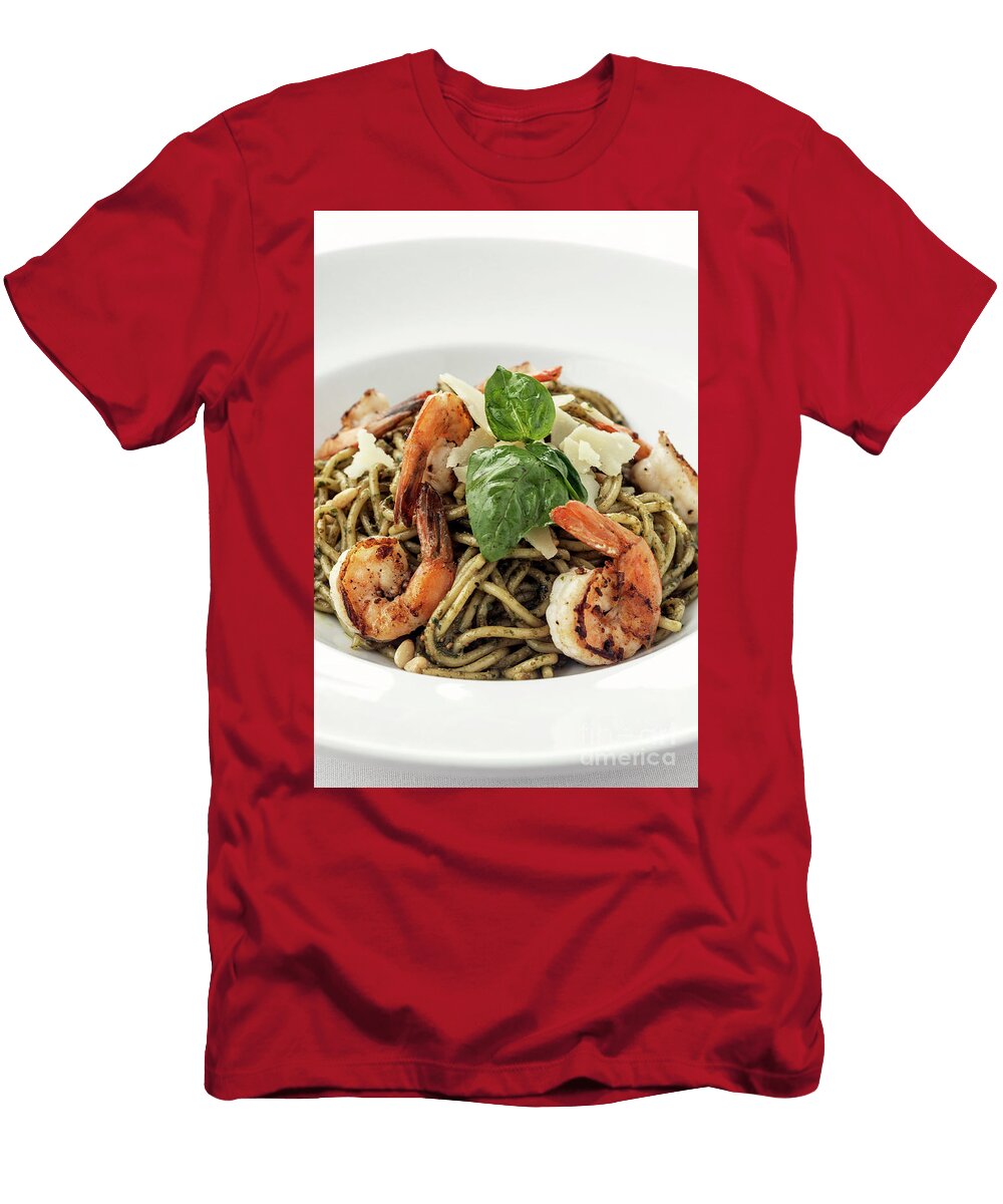 1 Spaghetti Gamberi Pasta with Prawns and Pesto on White Backgroun Jm Travel Photography T-Shirt