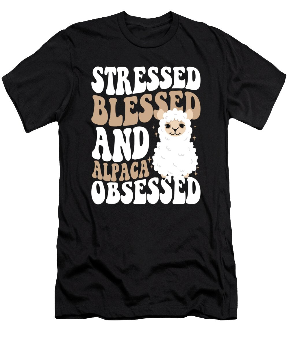 1 Stressed Blessed and Alpaca Obsessed Vicuna Guanaco Alpaca Marco Rothe T-Shirt