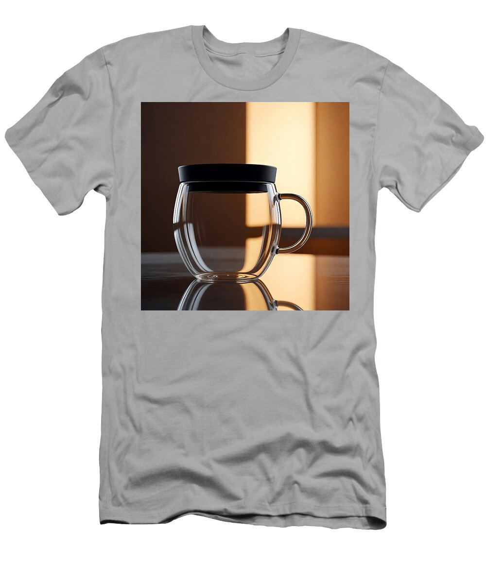1 Glass Coffee Cup with Black Lid and Soft Warm Reflection Modern Drinkware Talha Khan T-Shirt