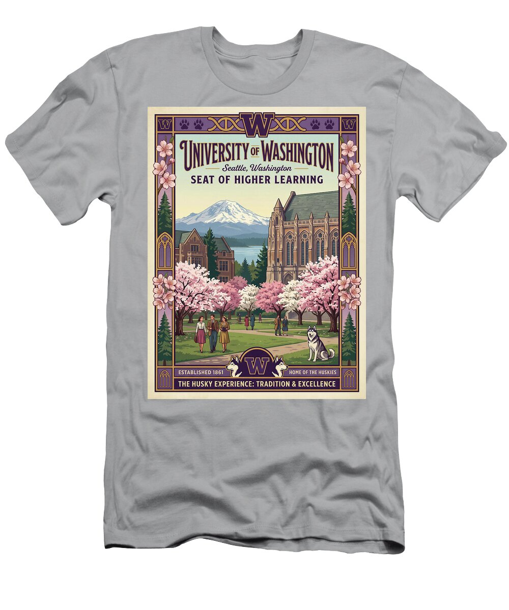 1 University of Washington Campus Scene Iconic Vintage Travel Poster Sampadart Gallery T-Shirt