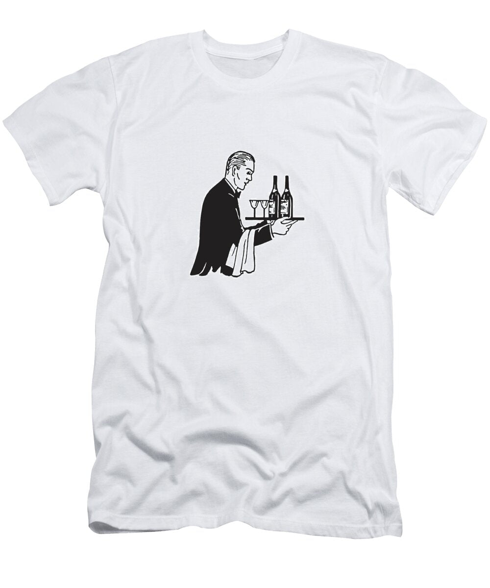 1 Waiter with Bottles of Wine and Glasses on Tray Csa Images T-Shirt