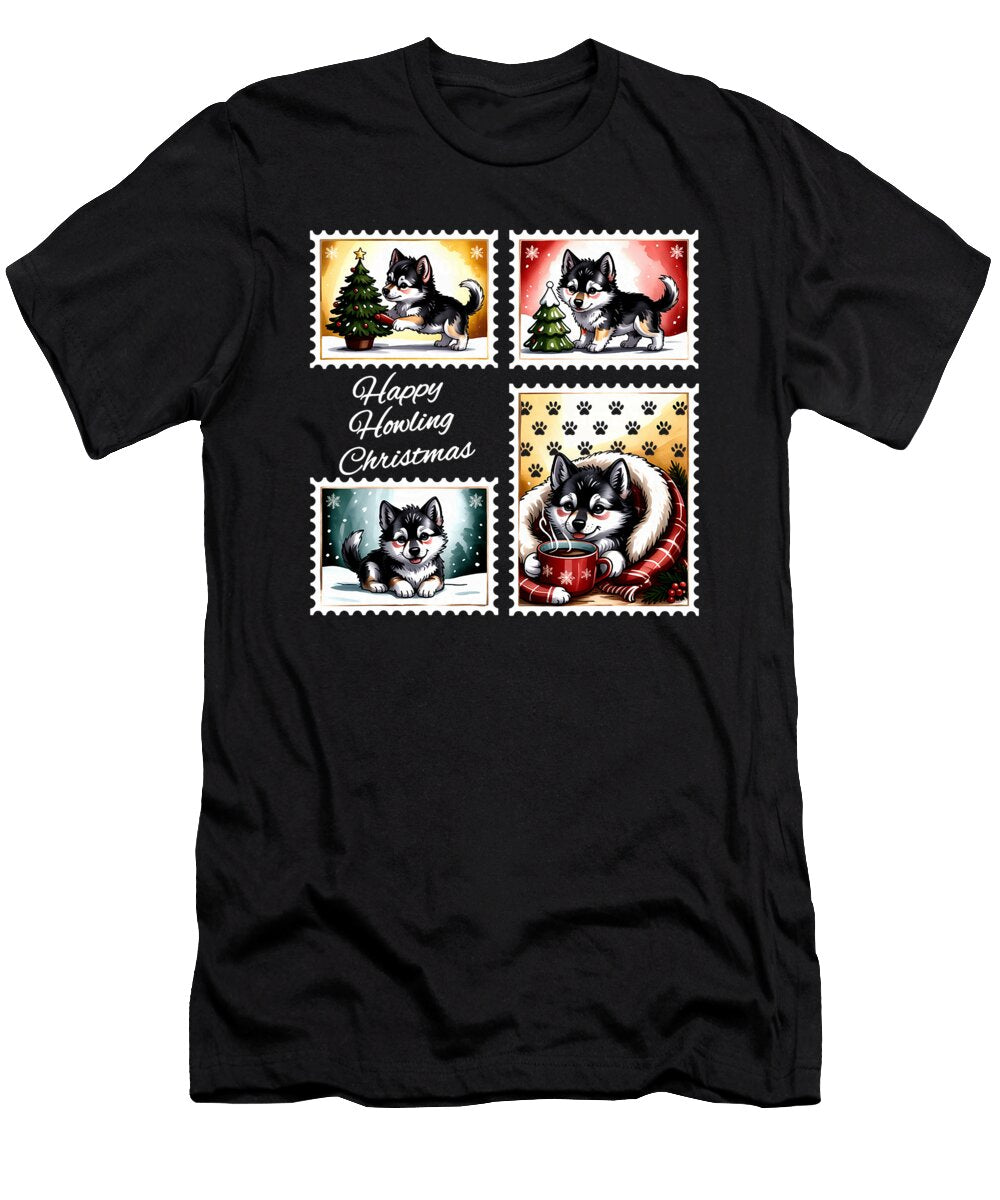 1 Wolf Cub Christmas Postage Stamps Wolf Lovers Natalie Lidford T-Shirt