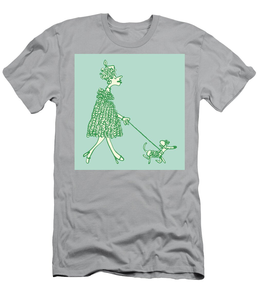 1 Woman Walking Poodle Csa Images T-Shirt