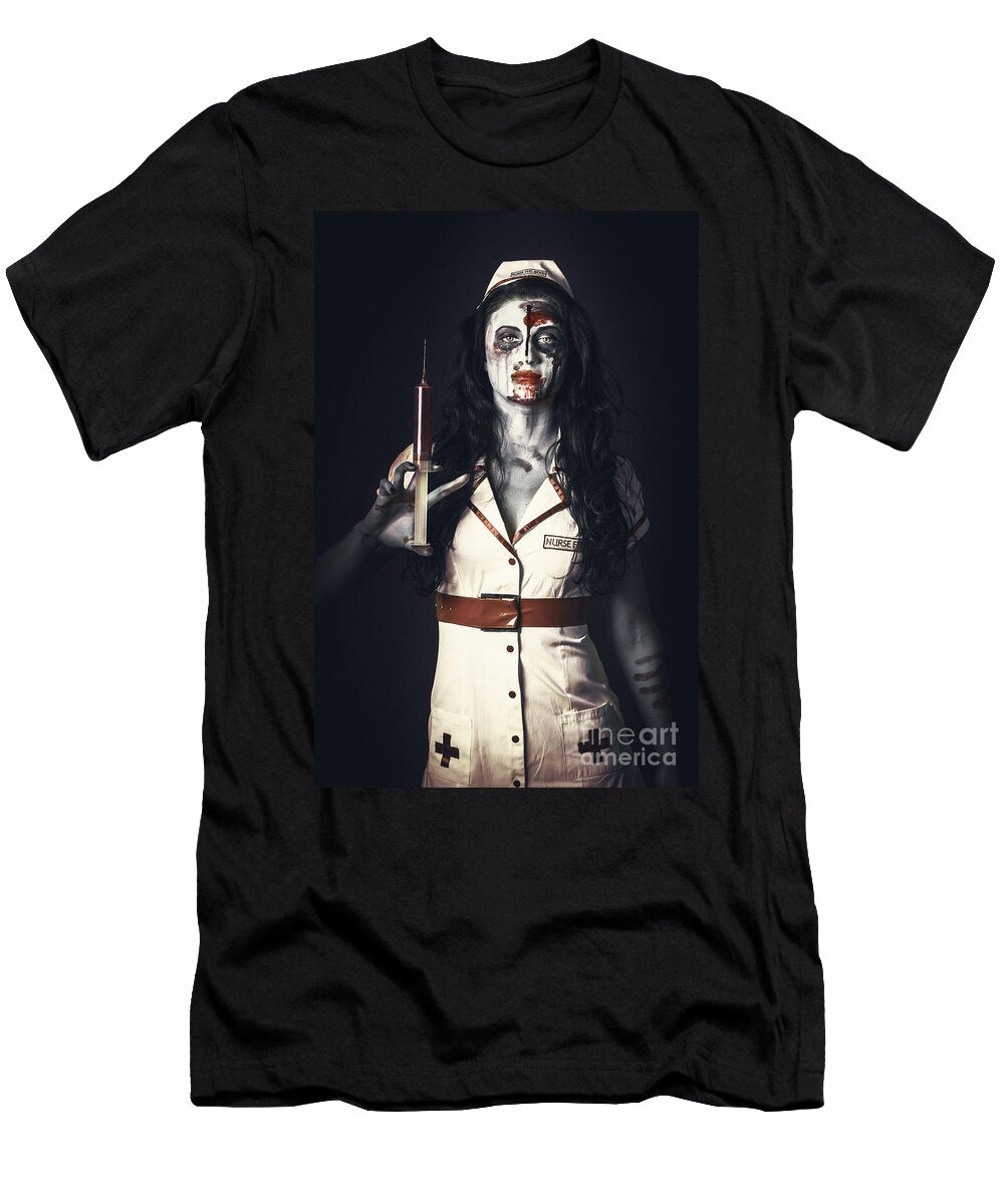1 Zombie Nurse Holding Bloody Euthanasia Syringe Ryan Jorgensen T-Shirt