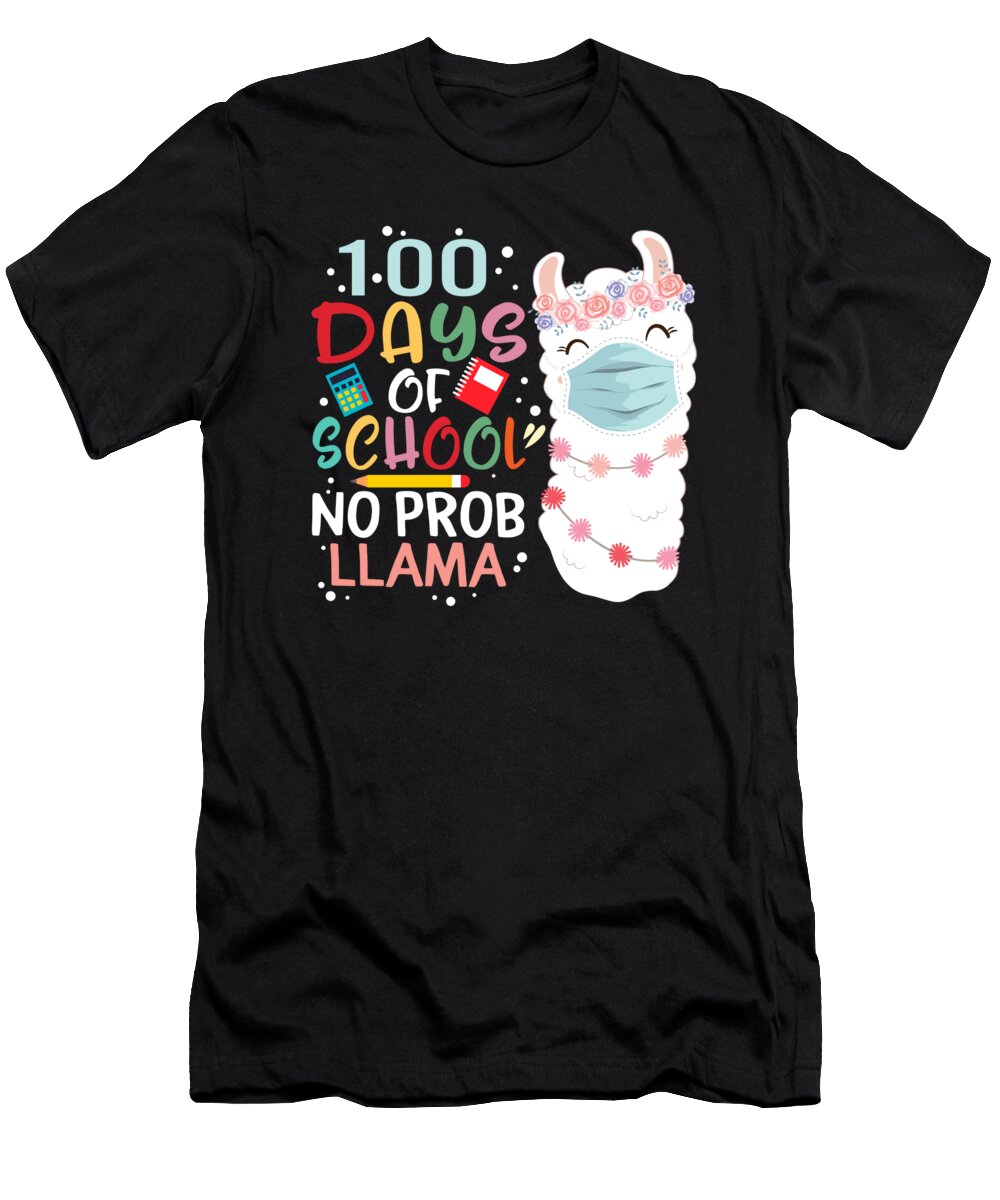 100 Days of School No Probllama Cute Llama Wearing Face Mask Gift for Girls Virtual Teacher Appreciation Distance Learning Sifou Store T-Shirt